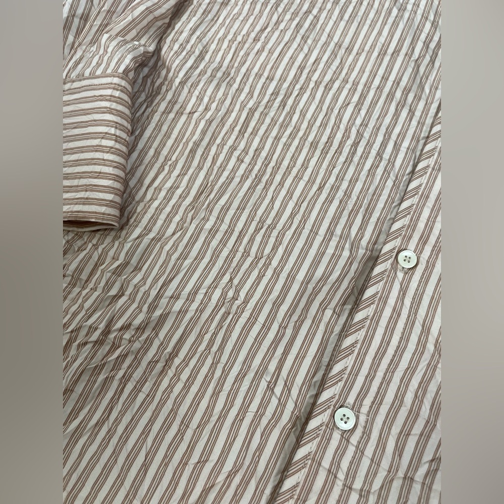Zara Oversized Button Down Shirt Wrinkle Style Tan Apricot Striped Women’s‎ XS - Picture 11 of 16
